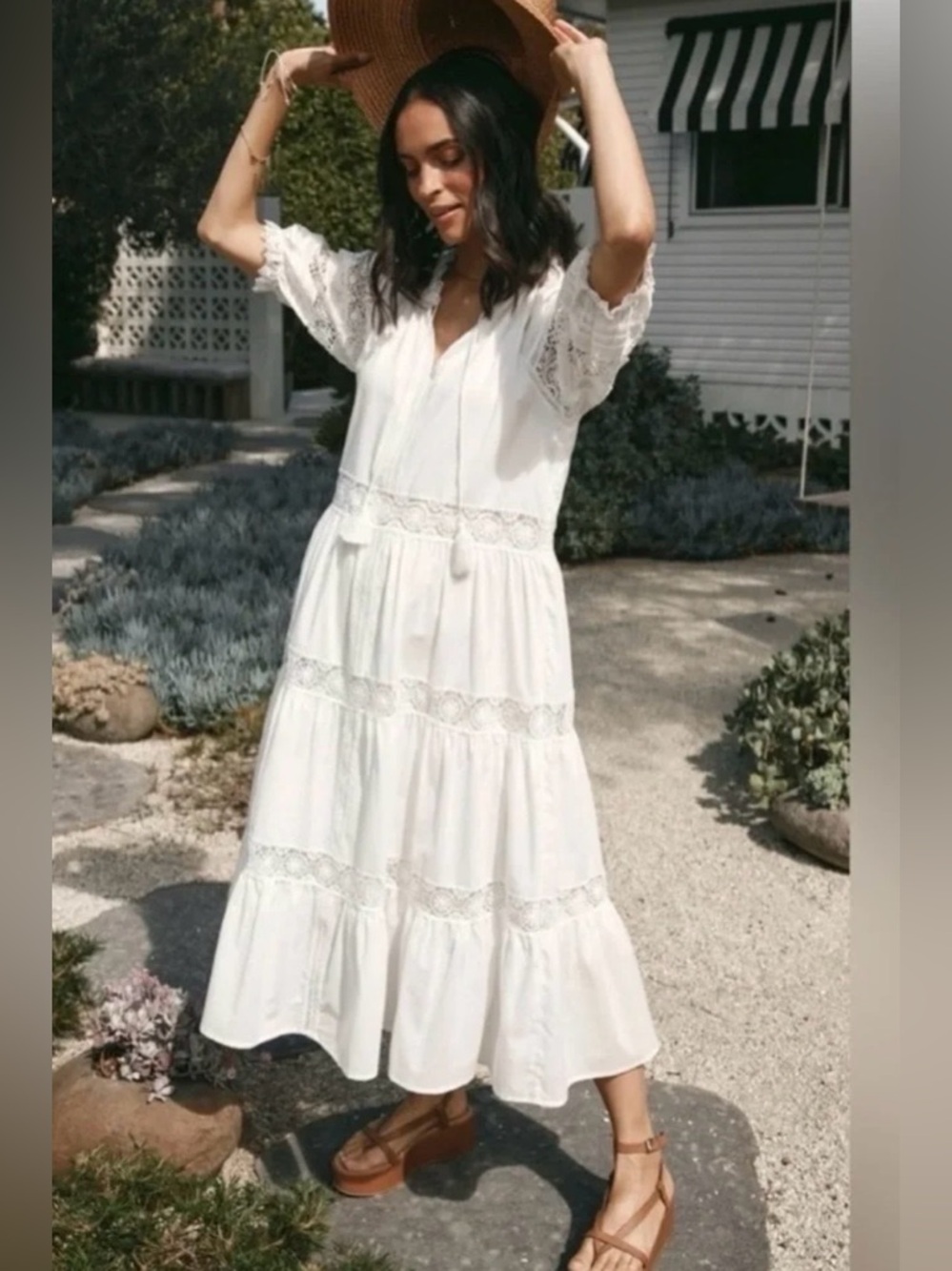 Like New, En Saison Tiered Lace Detail Midi Dress, Size XS